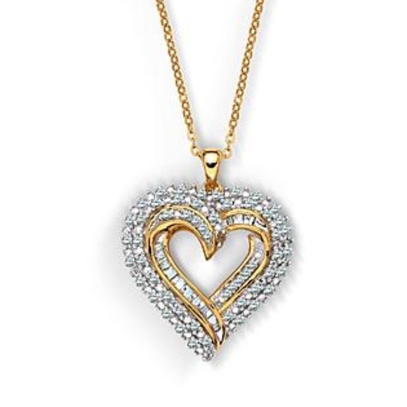 1CTTW Yellow Gold over Brass Diamond Heart Pendant - Picture 2 of 6